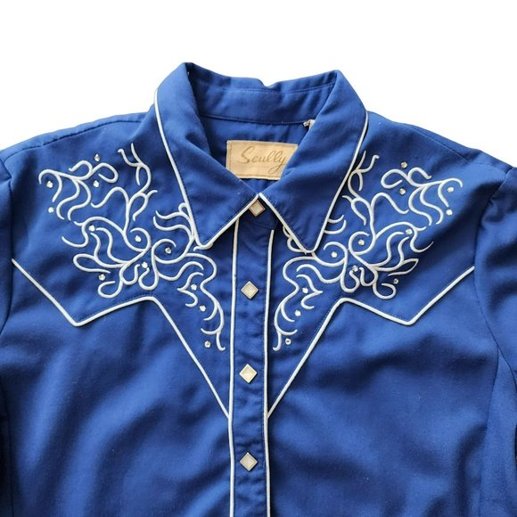 Women's Scully Western Blue Snap button Shirt XXL - Picture 2 of 16